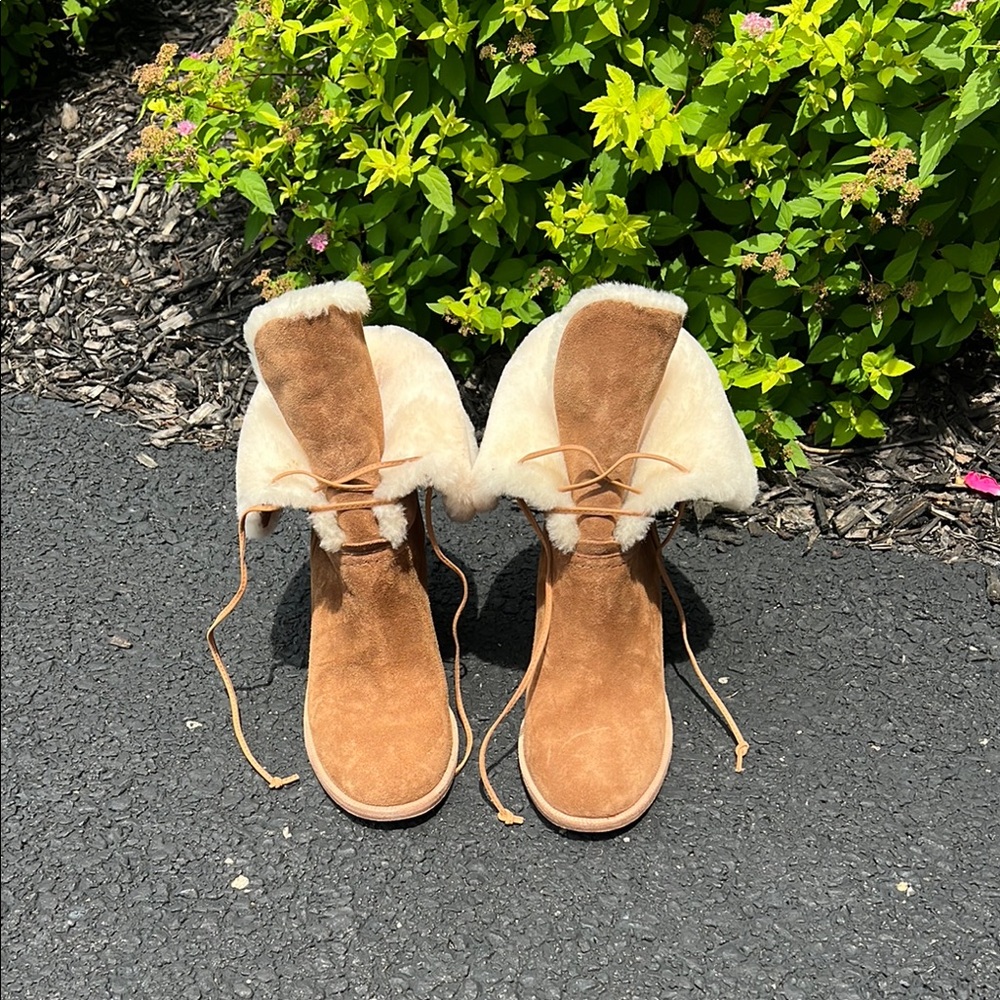UGG Tan and Cream Winter Boots with Suede and Sheepskin